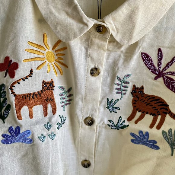 NWT Modcloth Safari Sun Chasers blouse w/ embroiderd tigers, women's size large - Picture 5 of 16